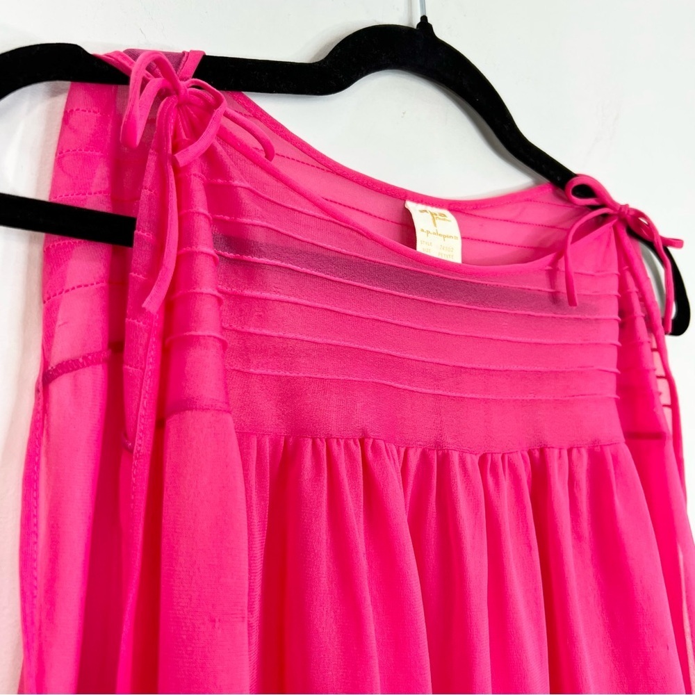 Vintage 70s AP Alepin Montreal hot pink sheer nylon long caftan maxi robe S - Picture 13 of 17